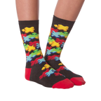 Close-up view of the 3D Jigsaw socks from the front, showcasing the colorful puzzle piece pattern.