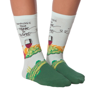 Flat lay image of a pair of 'Nine to Wine' socks.