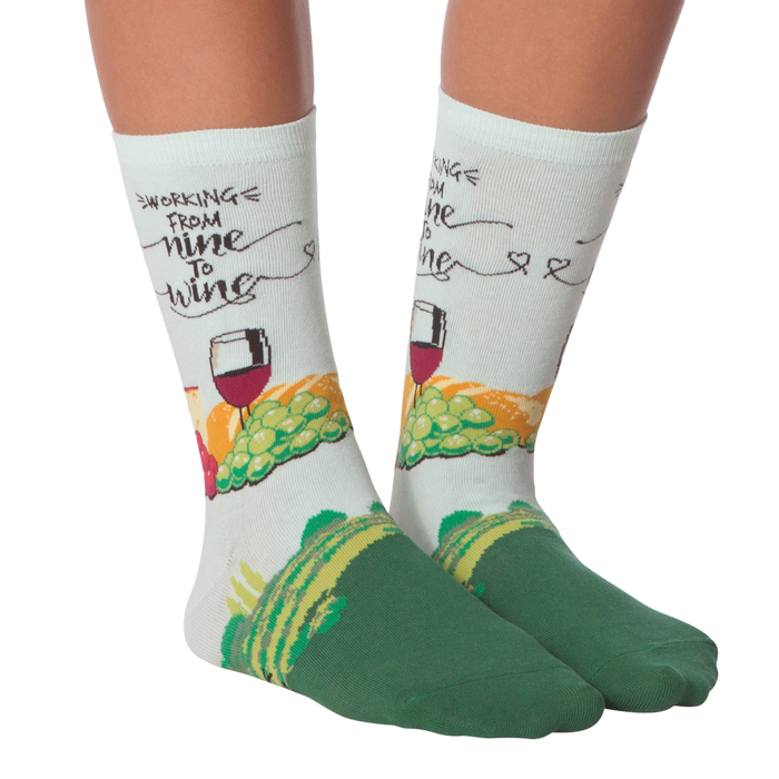 Flat lay image of a pair of 'Nine to Wine' socks.
