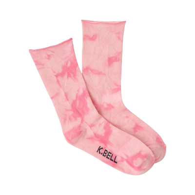 Pair of crew socks in pastel pink and light blue tie-dye patterns. Small logo visible on the bottom.