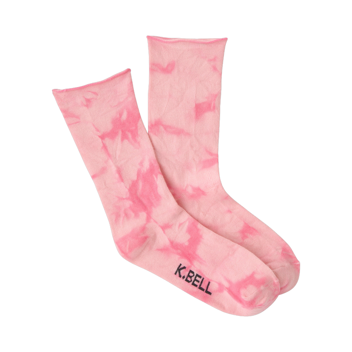 Pair of crew socks in pastel pink and light blue tie-dye patterns. Small logo visible on the bottom.
