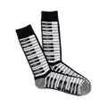 Pair of crew socks with a piano keyboard pattern. The keys are black and grey on a white background. The cuffs are grey.