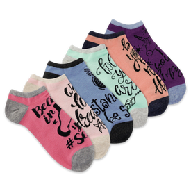  women's inspirational ankle socks with colorful and motivational quotes.  