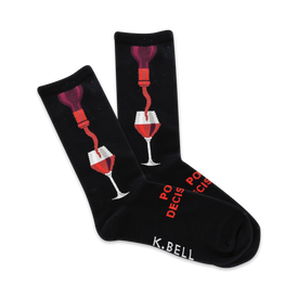womens crew socks with "pour decisions" wine glass pattern  