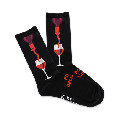 womens crew socks with "pour decisions" wine glass pattern  