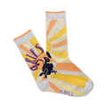 Crew socks in yellow, orange, and grey.  A sunburst design surrounds an illustrated ram, with 'Aries' partially visible.