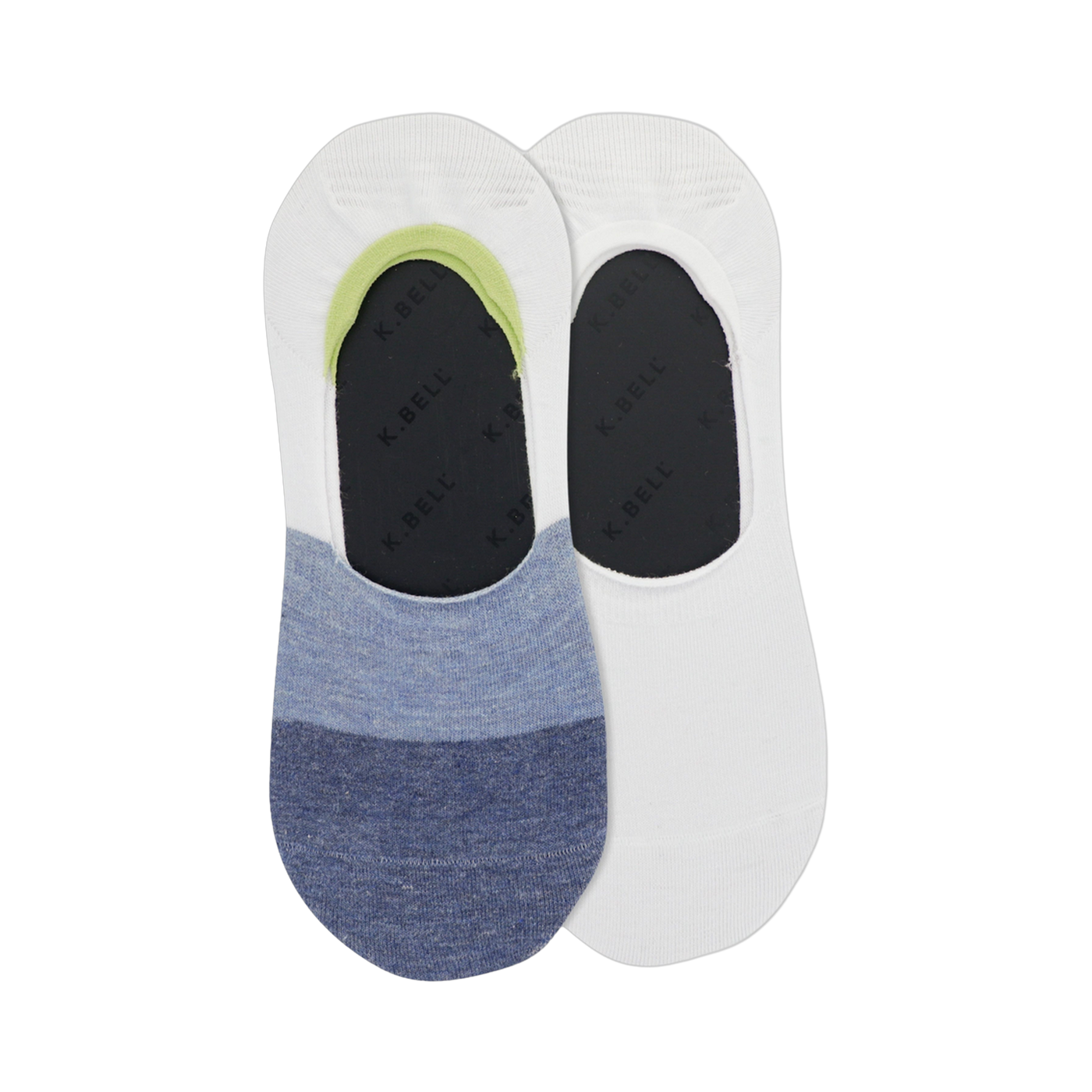 Lifestyle flatlay photo showing two pairs of Colorblock no-show socks