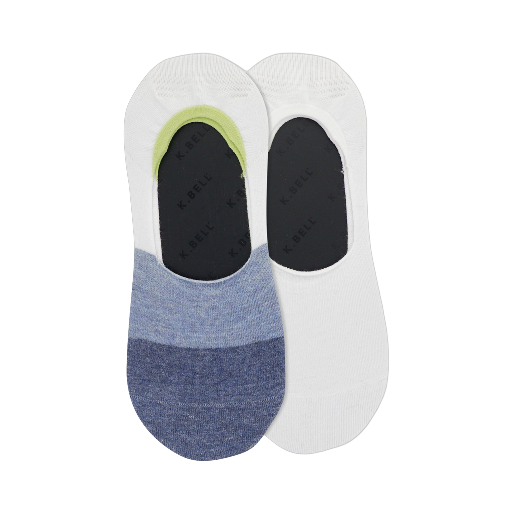 Lifestyle flatlay photo showing two pairs of Colorblock no-show socks