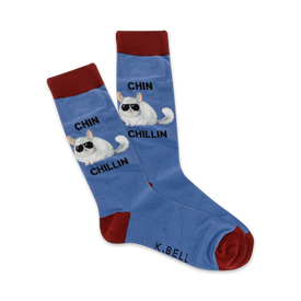blue crew socks with cartoon chinchillas in shades for men.  