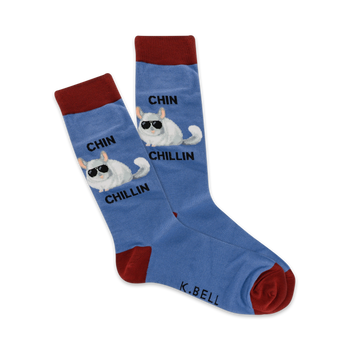 blue crew socks with cartoon chinchillas in shades for men.  