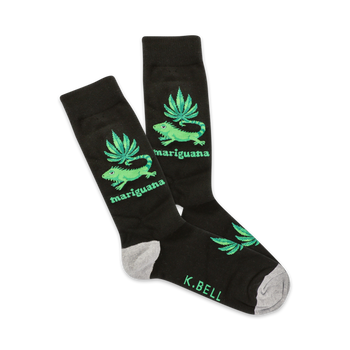mariguana cannabis themed mens black novelty crew socks