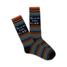 crew length socks boast rainbow pride stripes, making a courageous fashion statement.  