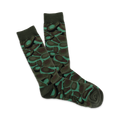 Pair of crew socks in dark green and teal, featuring an avocado-inspired camouflage pattern.