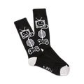 Pair of black crew socks with a white design featuring a retro TV, brain, and game controller.  The socks have grey cuffs and 'K.BELL' is subtly printed on the foot.