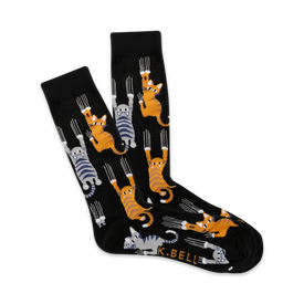 black socks with climbing cats. fun for cat lovers.  