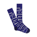 Pair of purple crew socks with a repeated pattern of silver screws and the text 'Screwed Up'.
