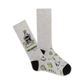 Pair of crew socks in grey with black heel and toe.  Design features a tequila bottle, limes, and the text 'Tequila tastes like I'm worried about tomorrow'.