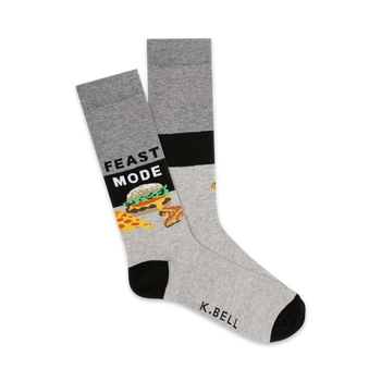 feast mode food & drink themed mens grey novelty crew socks