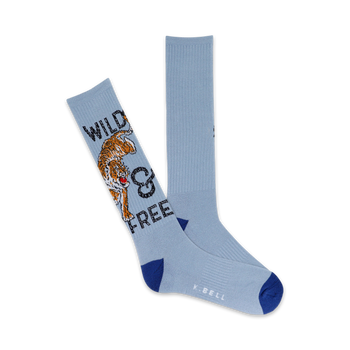 wild and free tiger tigers themed mens blue novelty crew socks