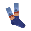 Crew socks in blue, tan, and orange, depicting a highway scene and the text 'Road Trippin'.