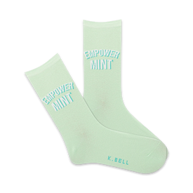  inspirational crew socks for women featuring the words "empower mint" in mint green.  