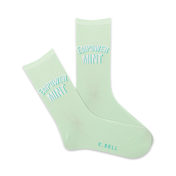  inspirational crew socks for women featuring the words "empower mint" in mint green.  