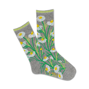 daisies daisies themed womens grey novelty crew socks