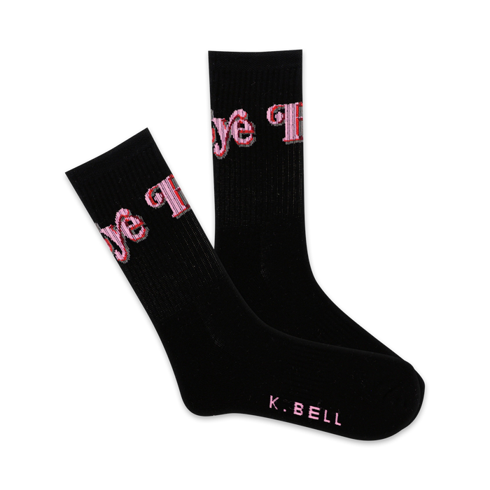 women's hi bye crew socks with black and white sassy design.   }}