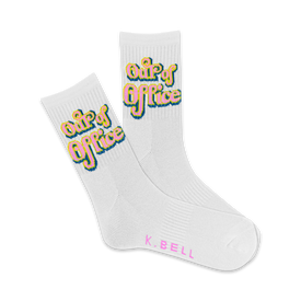 out of office worklife themed womens white novelty crew socks