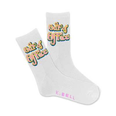 white 'out of office' crew-length socks for women.   