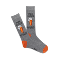 Pair of grey crew socks with an orange heel and toe. Features a graphic of a beer glass with a smiling face and the text 'I'm a Hopeless Hoptimist'.