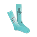 Pair of light blue crew socks. One sock features the text "doing my best" and the other a cartoon hand giving the 'doing my best' gesture.