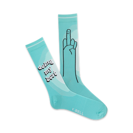 light blue crew socks with "doing my best" text and middle finger graphic. inspirational socks for men.   