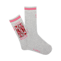 Grey crew socks with pink accents and a Queen of Hearts graphic. The words 'Yass Queen' are stylishly incorporated into the design.