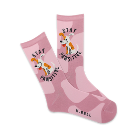 stay pawsitive dogs themed womens pink novelty crew socks