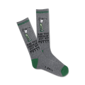 Grey crew socks with green accents, featuring a golfer graphic and the text 'Are you checkin' out my putt?'