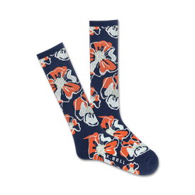 tropical floral tropical themed mens blue novelty crew socks