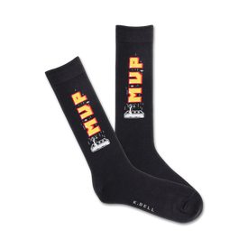 black crew socks with pixelated yellow/red vintage video game controller pattern  .  