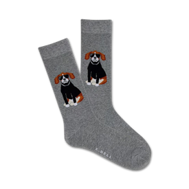 cool dawg gray crew socks feature a pattern of cartoon dogs wearing black shirts and sunglasses.  