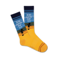 Crew socks in yellow, blue, and green stripes.  A scarecrow silhouette and the text 'I'm Out Standing In My Field' are featured.