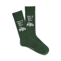 Pair of dark green crew socks with a white tractor graphic and the text 'This Is How I Roll'.