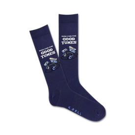 here for the good tunes music themed mens blue novelty crew socks