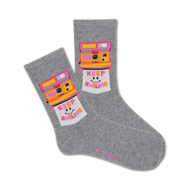 smile polaroid camera themed womens grey novelty crew socks