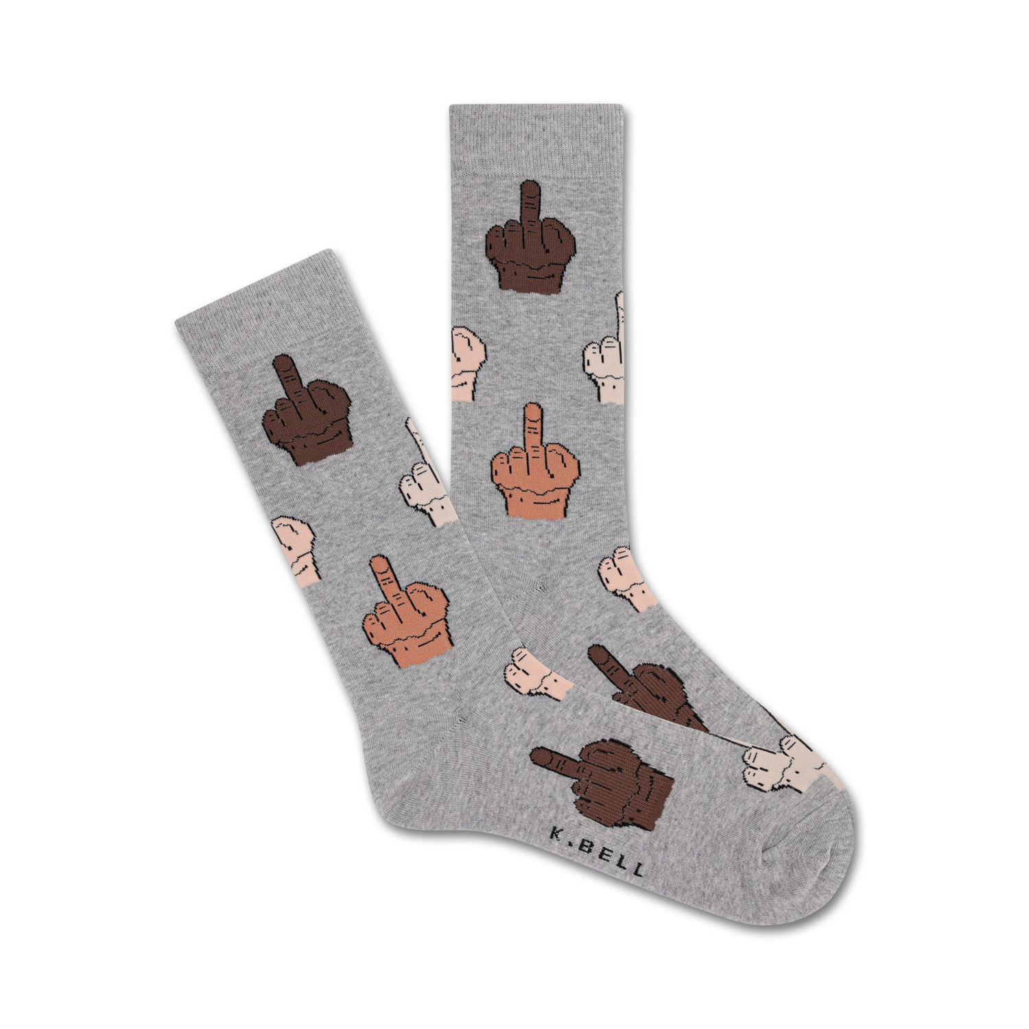 Lifestyle shot of the grey version of the 'Middle Finger Update' socks.