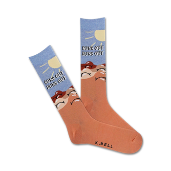 suns out buns out summer themed mens orange novelty crew socks