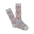 Pair of heather gray crew socks with a repeating pattern of multicolored golf tees. The socks are shown laid flat and feature a subtle 'K.BELL' brand marking.