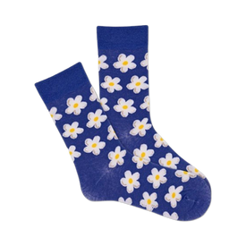 daisy dot women's crew socks - blue and white daisy pattern  