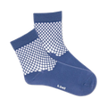 Pair of quarter-length socks in dusty blue with a white fishnet pattern. k.bell logo visible on the heel.