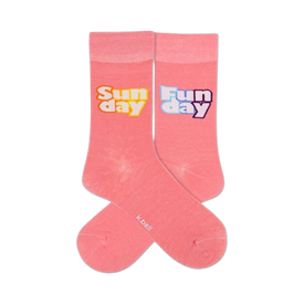 pink sunday funday crew socks with "sunday" and "funday" words.   