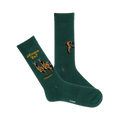 Pair of dark green crew socks with a whimsical llama design and the phrase '¿Como Te?' (Llamas) in yellow text.